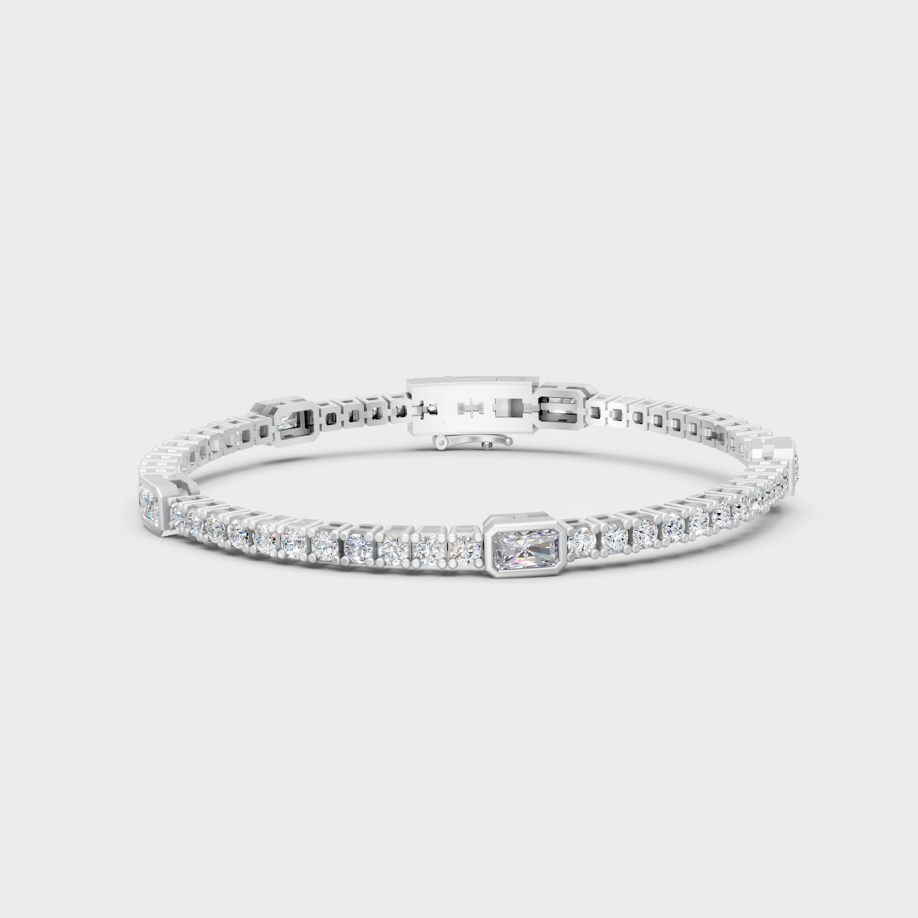 White Gold Lab Grown 4.42 Ct Radiant And Round Diamond Tennis Bracelet Certified Fine Jewelry